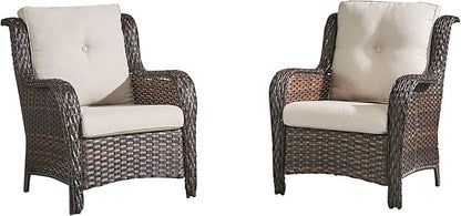 HUMMUH 4 Piece Patio Conversation Furniture Set PE Wicker Rattan Outdoor Loveseat Sofa,Patio Chairs,Coffee Table for Garden,Poolside,Backyard,Deck