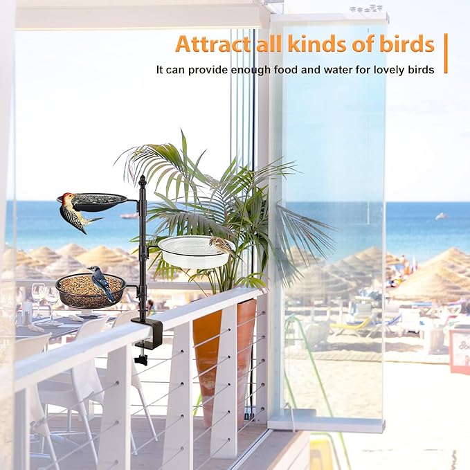 Balcony & Porch Deck Railing Bird Feeder - 3 Tray, Bath Spa, Great for Attracting Wild Bird
