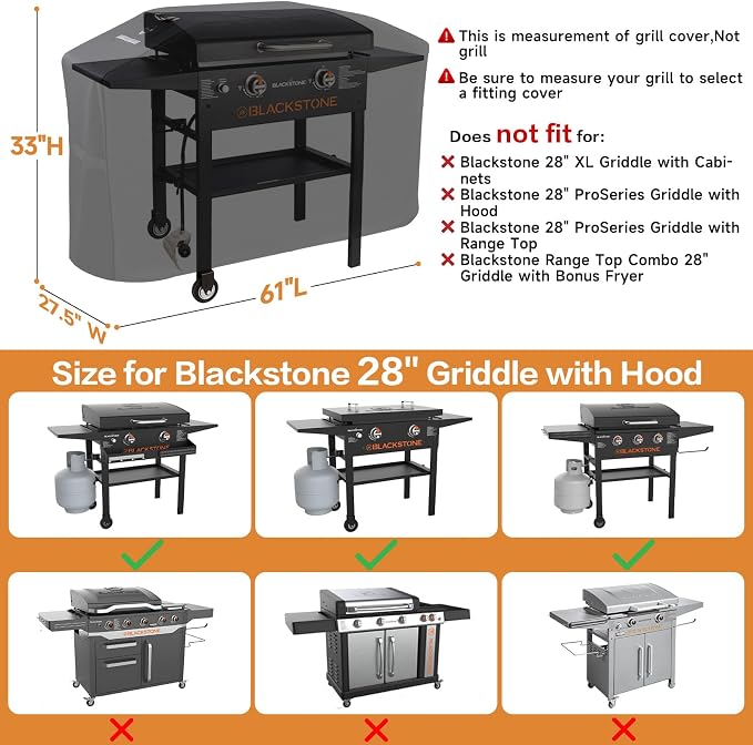 PasWith Griddle Cover for Blackstone 28 inch Griddle with Hood,Upgraded Rip-Proof & Waterproof Windproof 900D 5483 Grill Cover for Blackstone 2 Burner Griddle with Strap and Air Vent