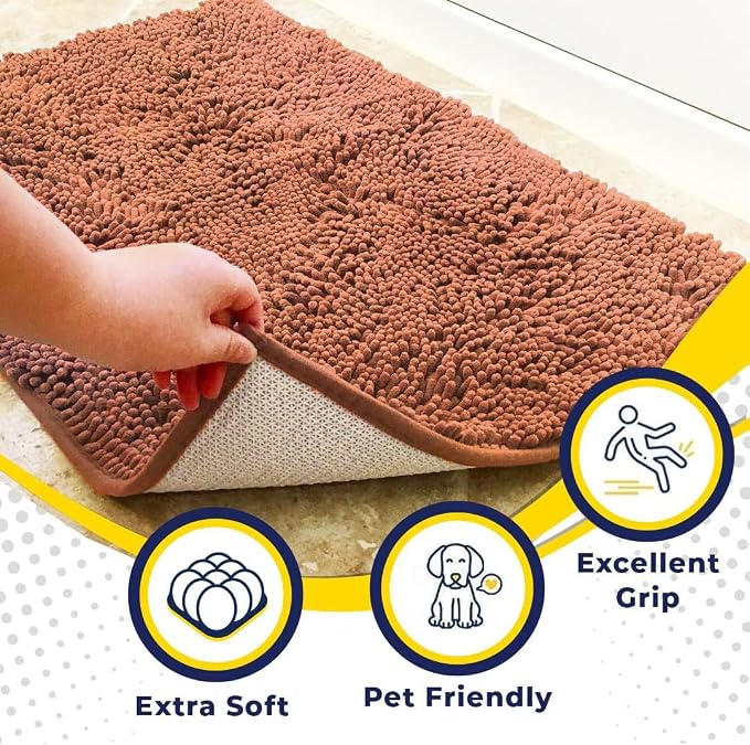 Muddy Mat® | Super Water Absorbent Door Mat Indoor, Microfiber Quick Dry Chenille Entryway Rug, Slip Resistant Front Door Mat, Indoor Mats for Entryway, Machine Washable Pet Rug, Peach 2ft x 3ft
