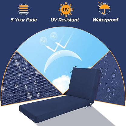 Outdoor Chaise Lounge Cushion - Waterproof & Fade Resistant Patio Lounger Cushions with Removable Cover for Pool, Deck, Lawn .70 x 22 x 4 Inch (Blue)