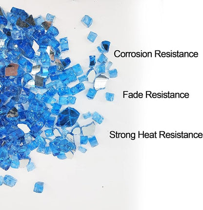 10 Pound 1/2 Inch Crushed Fire Glass for Natural or Propane Fire Pit Fireplace and Landscaping, 10 Pounds Pacific Blue