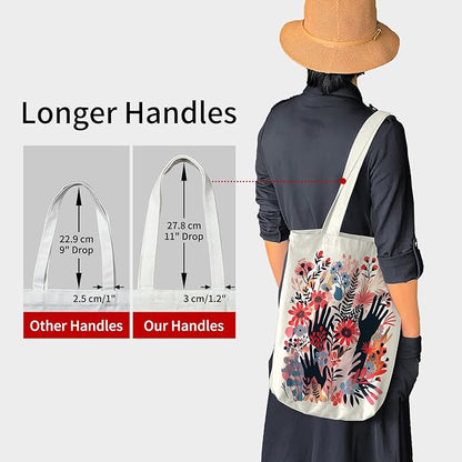 itgowisa Canvas Tote Bag for Women, Tote Bag with Zipper Inner Pocket, Zippered Canvas Bag for Shopping Work Grocery Everyday