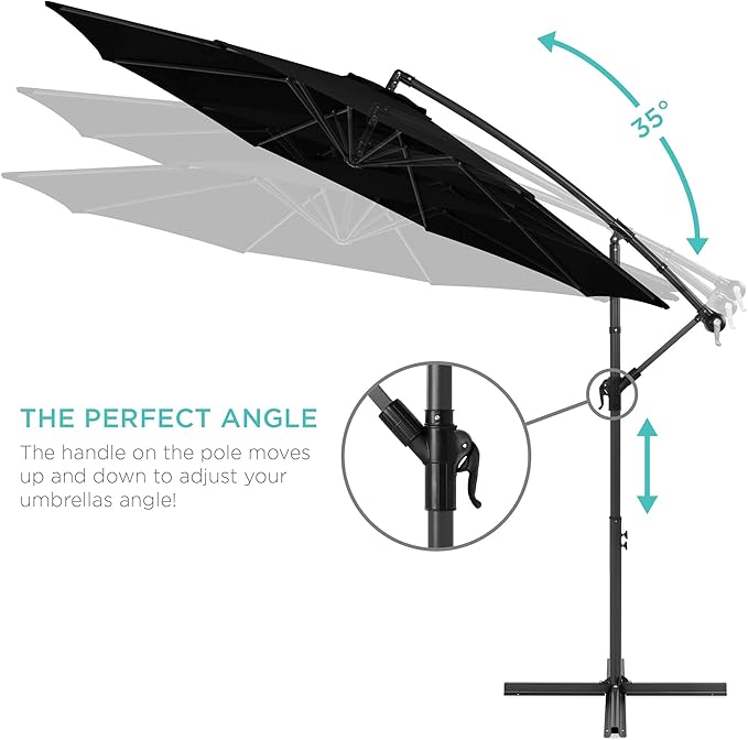 Best Choice Products 10ft Offset Hanging Market Patio Umbrella w/Easy Tilt Adjustment, Polyester Shade, 8 Ribs for Backyard, Poolside, Lawn and Garden