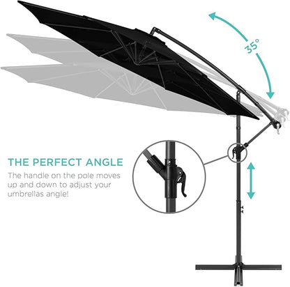 Best Choice Products 10ft Offset Hanging Market Patio Umbrella w/Easy Tilt Adjustment, Polyester Shade, 8 Ribs for Backyard, Poolside, Lawn and Garden