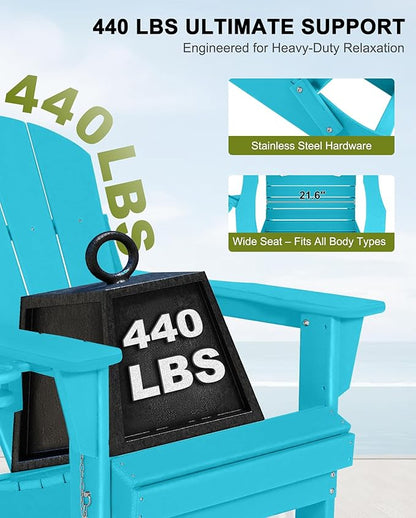 Folding Adirondack Chairs Set of 6- Plastic Adirondack Chairs with Cup Holder, Weather Resistant for Outdoor, Patio, Lawn, Garden, Backyard Deck, Fire Pit - Turquoise