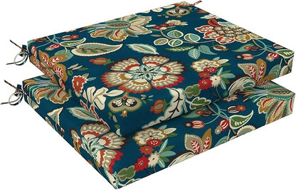 LVTXIII Outdoor Seat Cushions Set of 2 Square Corner Chair Cushions with Ties, Patio Chair Pads for Home Office and Patio Garden Furniture Decoration 18.5"x16"x2", Peacock Blue