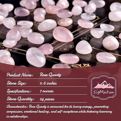 Polished Stone Set Rose Quartz Crystals, Handpicked Tumbled Gemstones Rocks, Pebbles for Reiki, Chakra, Healing, Home Decor 0.6" Inches 7 Ounces