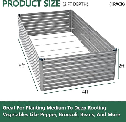 Vengarus 8x4x2FT Galvanized Raised Garden Bed Kit, Deep Root Planter Box Outdoor Large Planter Raised Beds for Planting Flowers,Vegetables and Herbs-Silver
