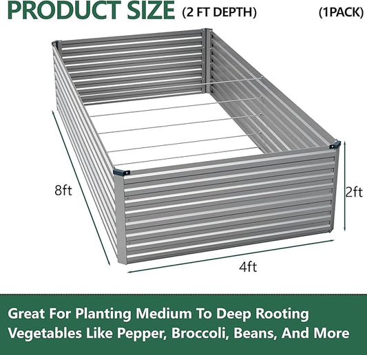 Vengarus 8x4x2FT Galvanized Raised Garden Bed Kit, Deep Root Planter Box Outdoor Large Planter Raised Beds for Planting Flowers,Vegetables and Herbs-Silver
