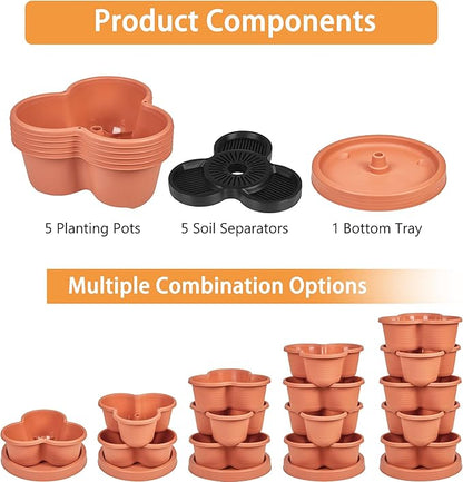 VECELO 5 Tier Vertical Garden Planter, Self Watering Stackable Planters with Wheels for Strawberries, Herbs, Flowers, Vegetables, Red