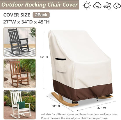 Rocking Chair Cover 2 Pack 600D Heavy Duty Waterproof - Patio Furniture Covers for Outdoor Rocking Chairs - All Weather Protection 27x34x45 Inches Beige