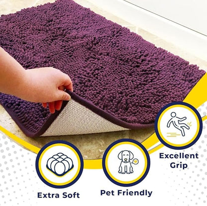 Muddy Mat® | Super Water Absorbent Door Mat Indoor, Microfiber Quick Dry Chenille Entryway Rug,Slip Resistant Front Door Mat,Indoor Mats for Entryway,Machine Washable Pet Rug, Dark Purple 2ft x 4ft