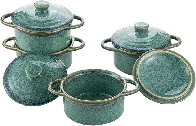 12 oz Mini Cocotte Set of 4, Ceramic Casserole Dishes with Lids & Handles | Reactive Glaze, Individual Baking & Serving, Ideal for Pot Pies, French Onion Soup, Casseroles & Baked Pasta, Oven Safe