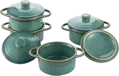 12 oz Mini Cocotte Set of 4, Ceramic Casserole Dishes with Lids & Handles | Reactive Glaze, Individual Baking & Serving, Ideal for Pot Pies, French Onion Soup, Casseroles & Baked Pasta, Oven Safe