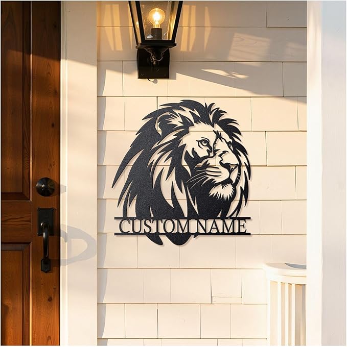 Personalized Metal Lion Name Sign – Custom Wall Art with Majestic Animal Design, Durable Outdoor & Indoor Home Decor – Unique Housewarming & Wedding Gift for Couples, Families, and Friends Style6