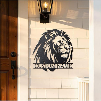 Personalized Metal Lion Name Sign – Custom Wall Art with Majestic Animal Design, Durable Outdoor & Indoor Home Decor – Unique Housewarming & Wedding Gift for Couples, Families, and Friends Style6