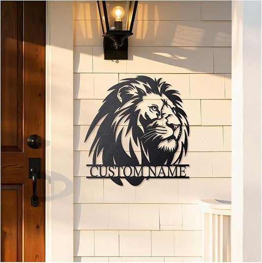 Personalized Metal Lion Name Sign – Custom Wall Art with Majestic Animal Design, Durable Outdoor & Indoor Home Decor – Unique Housewarming & Wedding Gift for Couples, Families, and Friends Style6