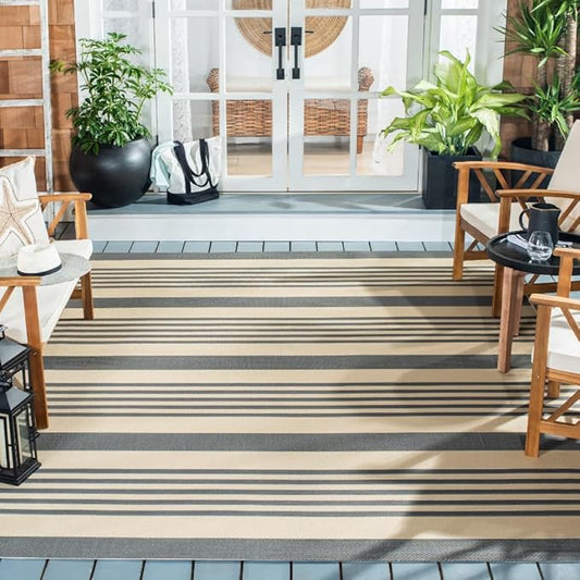 SAFAVIEH Washable Rug Outdoor Courtyard Collection - 9' x 12', Grey & Bone, Non-Shedding & Easy Cleaning, Ideal for Patio, Backyard, Mudroom (CY6062-236)