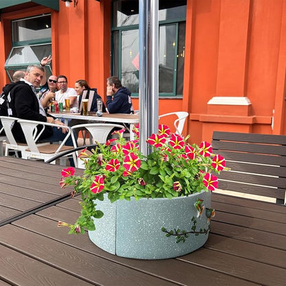 2pcs Patio Umbrella Planter Around Umbrella Planter Blue Weatherproof with Drainage Holes Half-Circle Planter Pots with Umbrella Rod Hole for Terrace Tables