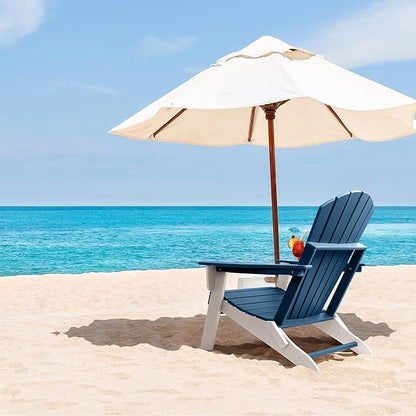 FUNBERRY Folding Adirondack Chair Set of 2, Blue & White All Weather HDPE Fire Pit Chairs with Cup Holder for Outdoor