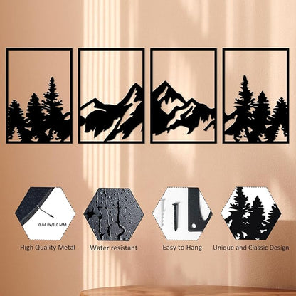 ESTART 4 Pcs Metal Mountain Wall Art, Large Mountains Wall Decor, Mountain Rivers Decorative Painting Suitable For Living Room Bedroom Office Indoor And Outdoor (Large)