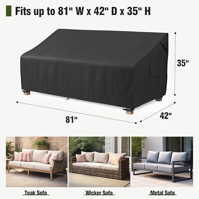 MR.COVER 3-Seater Outdoor Couch Cover Waterproof, Patio Furniture Cover for Sofa, Heavy Duty Outdoor Sofa Covers, Polyester & Double-Stitched Seams, Fits up to 81" W x 42" D x 35" H, Classic Black