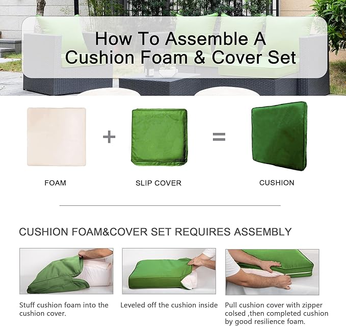 ARTPLAN Deep Seat Cushion with Backrest Set of 2 - All-Weather Outdoor Sofa Cushions for Sectionals-Polyester Fabric, Waterproof-High-Resilience Foam for Patio, Backyard Garden,Green