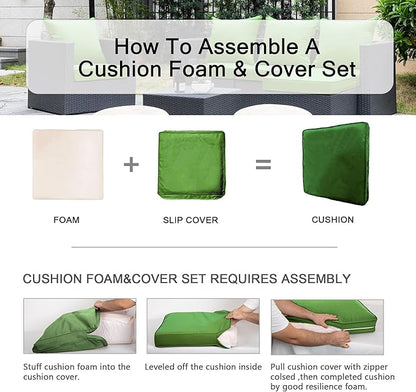 ARTPLAN Deep Seat Cushion with Backrest Set of 2 - All-Weather Outdoor Sofa Cushions for Sectionals-Polyester Fabric, Waterproof-High-Resilience Foam for Patio, Backyard Garden,Green