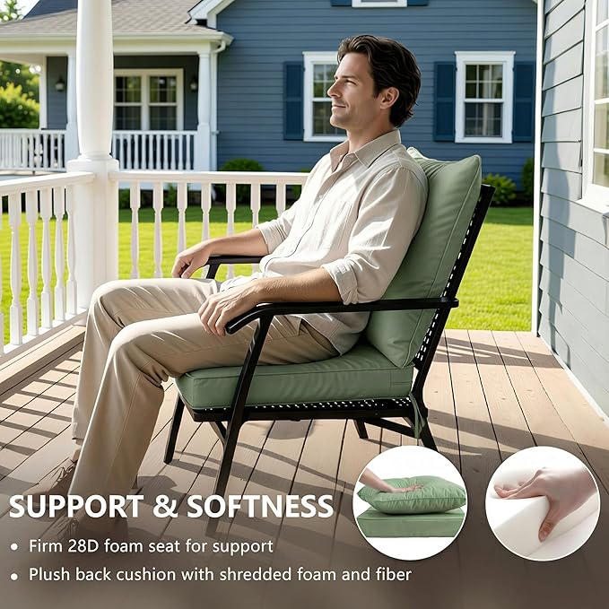 22x22 Inch Patio Chair Cushions Set of 4, Outdoor Furniture Cushions - Removable Cover, Water-Repellent, Fade-Resistant, Non-Slip Bottom & Straps, Replacement for Lawn, Porch & Deck Chair - Sage Green