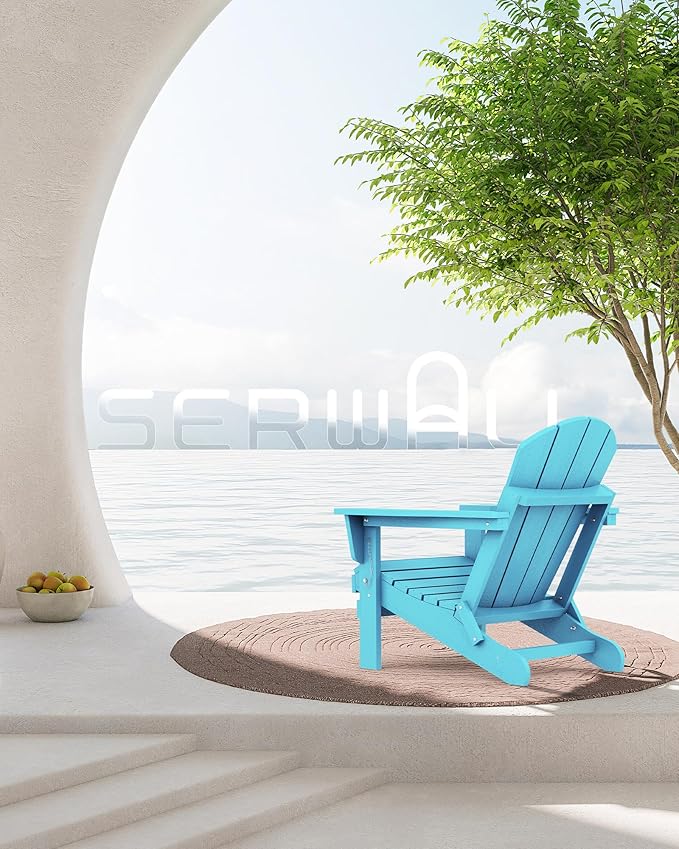 SERWALL Folding Adirondack Chair Weather Resistant Patio Chair Outdoor Chairs Painted Adirondack Chairs Set of 2 - Aruba Blue