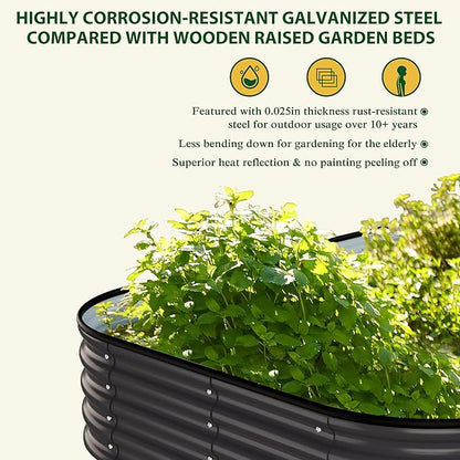 MUPATER 6x3x1FT Metal Raised Garden Beds Outdoor, Modular Galvanized Steel Planter Box for Vegetables, 11.2'' H Garden Bed Kit Oval for Herbs and Flowers, Garden, Gray