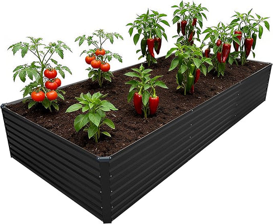 DIIYIV Galvanized Raised Garden Bed Kit Outdoor Patio,12x4x2ft Large Rectangular Metal Planter Boxes,Deep Root Box Planter for Gardening,Vegetables,Flowers,Herbs-Black