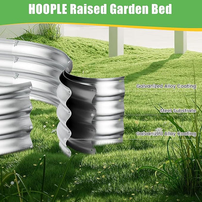 HOOPLE 2 Pack 8x4x1FT Galvanized Raised Garden Beds for Vegetables, Large Oval Metal Planter Box Outdoor, 32 Cu Ft Deep Open Bottom Garden Bed Kit for Backyard, Flowers, Herbs & Deep-Rooted Plants