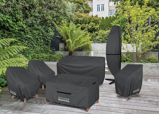 ULTCOVER Waterproof Patio Chair Cover 2 Pack – Outdoor Lounge Deep Seat Single Lawn Chair Cover Fits Up to 28W x 34D x 32H inches, Black