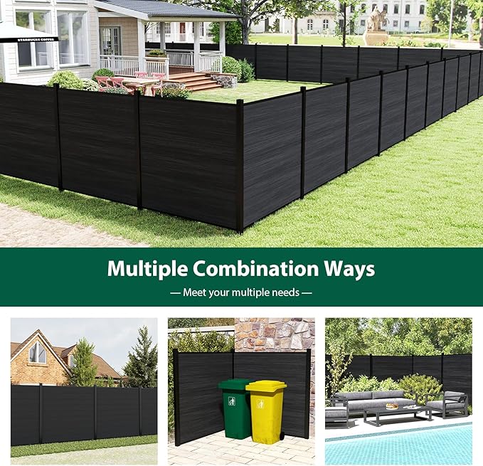 72" W x 72" H Outdoor Privacy Fence with Sturdy Alloy Post, Tall Wind Resistant Fence Covering Privacy for Yard Backyard Garden and Swimming Pool(Black,2 Post)