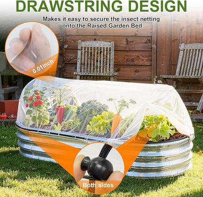 2 Pack Garden Netting for 4×2 FT Raised Beds, Fine Mesh Insect & Bird Barrier with Drawstring, Garden Bed Cover for Vegetables, Flowers & Herbs