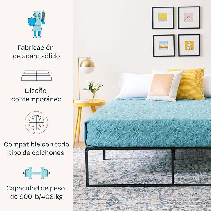 Linenspa Folding Metal Platform Bed Frame - Easy Assembly - Sturdy Steel - No Box Spring Needed - Underbed Storage - Mattress Foundation - 14" High - Traditional Design - Queen Size