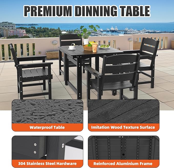 Patio Dining Chair Set of 2, Poly Lumber Outdoor Dining Chairs, Weather Resistant HIPS Outdoor Chairs for Pool, Deck, Backyard, Garden, Fire Pit Seating, Black