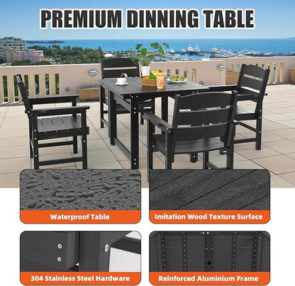 Patio Dining Chair Set of 2, Poly Lumber Outdoor Dining Chairs, Weather Resistant HIPS Outdoor Chairs for Pool, Deck, Backyard, Garden, Fire Pit Seating, Black