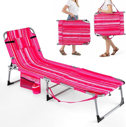 Giantex Tanning Chair, 330Lbs Patio Lounge Chair with 5 Adjustable Position, Face & Arm Hole, Hand/Shoulder Strap, Removable Pillow, Side Pocket, Chaise Lounger for Beach Sunbathing Outdoor