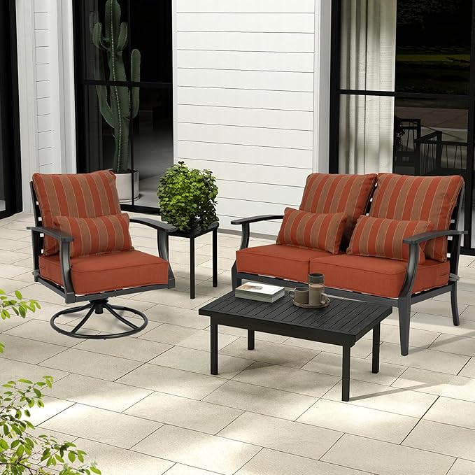 Aoodor Outdoor Chair Cushion, 22 x 24 Inch Water-Resistant, Fade-Resistant Olefin Frbric Patio Seat Cushions with Removable Cover and Adjustable Straps for Outdoor Furniture, Set of 2, Red Stripes