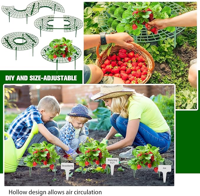 Irenare 24 Pack Strawberry Plant Support with Plant Labels Large Size Strawberry Growing Racks Growing Frame Stand Holder for Keeping Garden Strawberry Clean