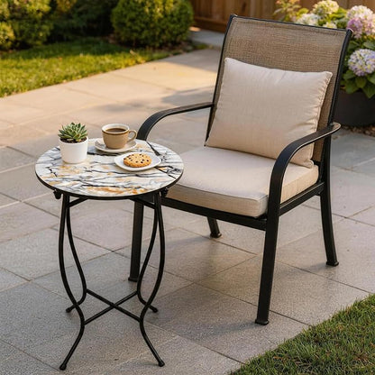 Indoor Side Table for Small Space, Versatile 21 Inch Tall Round Side Table for Drink Magazine, Weather Resistant Metal Small End Table for Living Room, Bedside, Bedroom, Easy Assembly