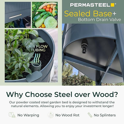 Permasteel Raised Garden Bed with Legs, 40×20×37 in, Planter Box with EnGrow™ TrueSoil™ Technology for Vegetables, Flowers, Herbs, and Fruit, Outdoor Indoor, Storage Shelf, Blue
