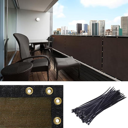 Amgo Custom Made 3' x 76' Brown Balcony Privacy Screen, Apartment Porch Railing Patio Fence Windscreen Fabric Cloth, Heavy Duty, Commercial and Residential, 90% Blockage (We Customize)