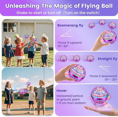 Flying Orb Ball Toy, 2026 Upgrade Hand Controlled Hover Ball with LED Lights,360° Rotating Boomerang Globe Cool Mini Drone, Ideal Birthday&Christmas Gift for Boys Girls-Bright Purple