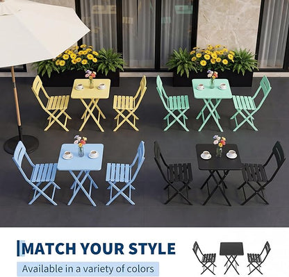 GarveeTech 3-Piece Folding Bistro Set, Heavy Duty Outdoor Patio Furniture with 2 Chairs & 1 Table, Weather-Resistant Steel Frame, No Assembly Required for Garden, Yard, Balcony,Black
