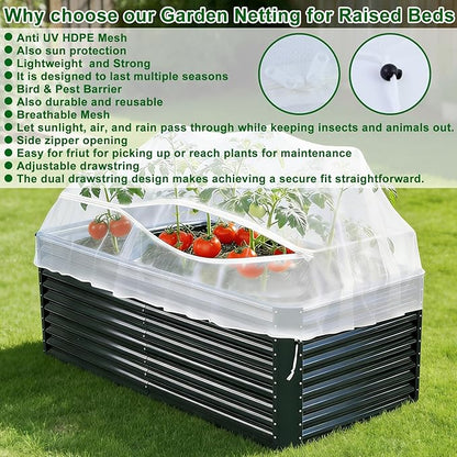 1 Pack Garden Netting for Raised Beds, Fine Mesh Bird Netting Barrier Screen with Zipper Drawstring Garden Bed Plant Cover for Protect Vegetable Fruits Crop from Animals Pest Insect, 6.3×3.3×2Ft
