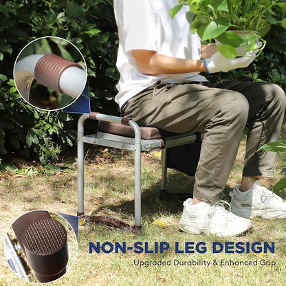 Foldable Garden Kneeler and Seat, Heavy Duty Garden Stool with 10" Wide Detachable Kneeling Pad, Portable Garden Bench Chair with Large Garden Tool Bag, Gardening Gifts for Women, Seniors, Mom
